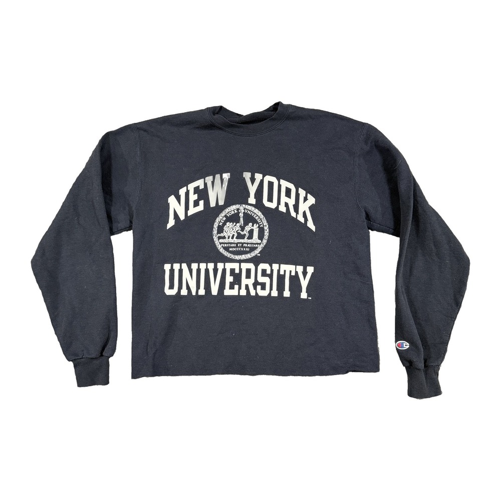 Champion NYU New York University Navy Blue Cropped Sweatshirt Mens Medium